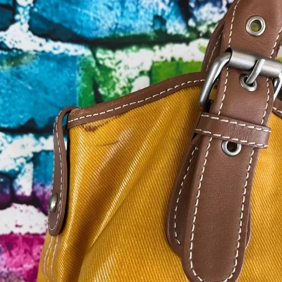 Boden Mustard Coated Canvas Bag Tan Leather Trim Handbag Purse - Picture 8 of 9